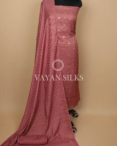 Dusky Rose Pink Banarasi Silk Unstitched Suit Set