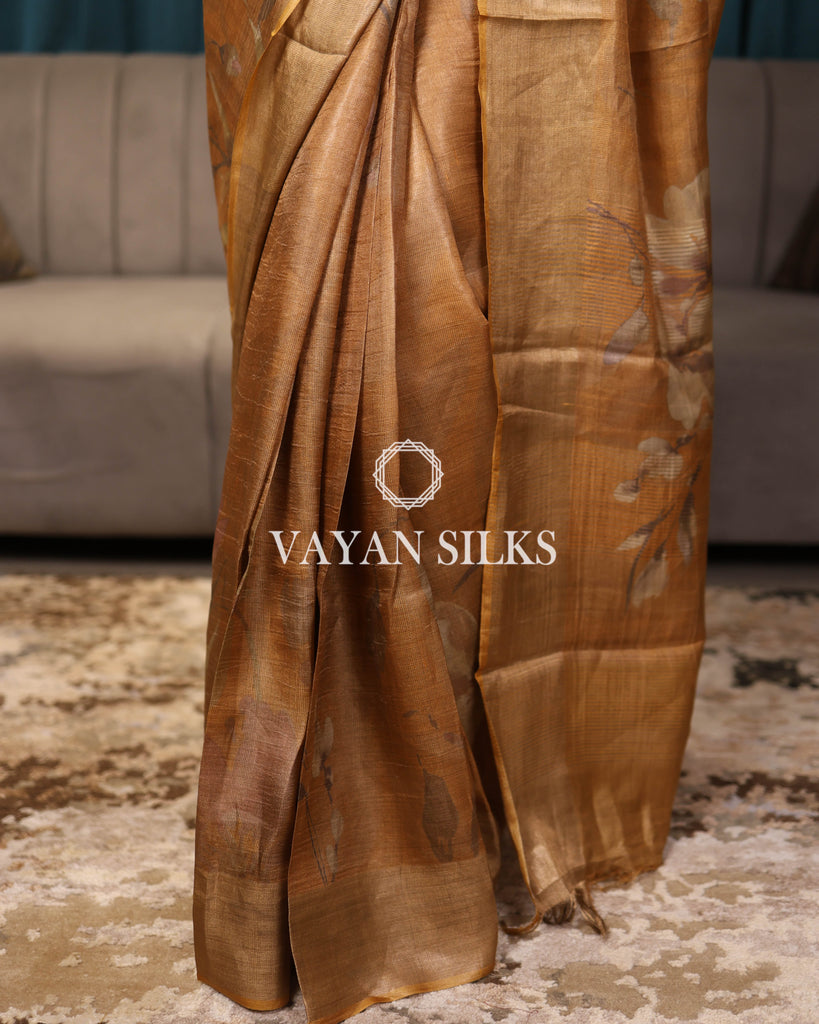 Golden Woven Pure Tussar Silk Saree