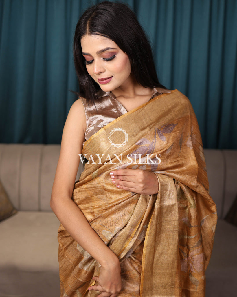 Golden Woven Pure Tussar Silk Saree