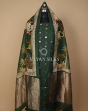 Load image into Gallery viewer, Green Banarasi  Mul Silk Unstitched Suit Set