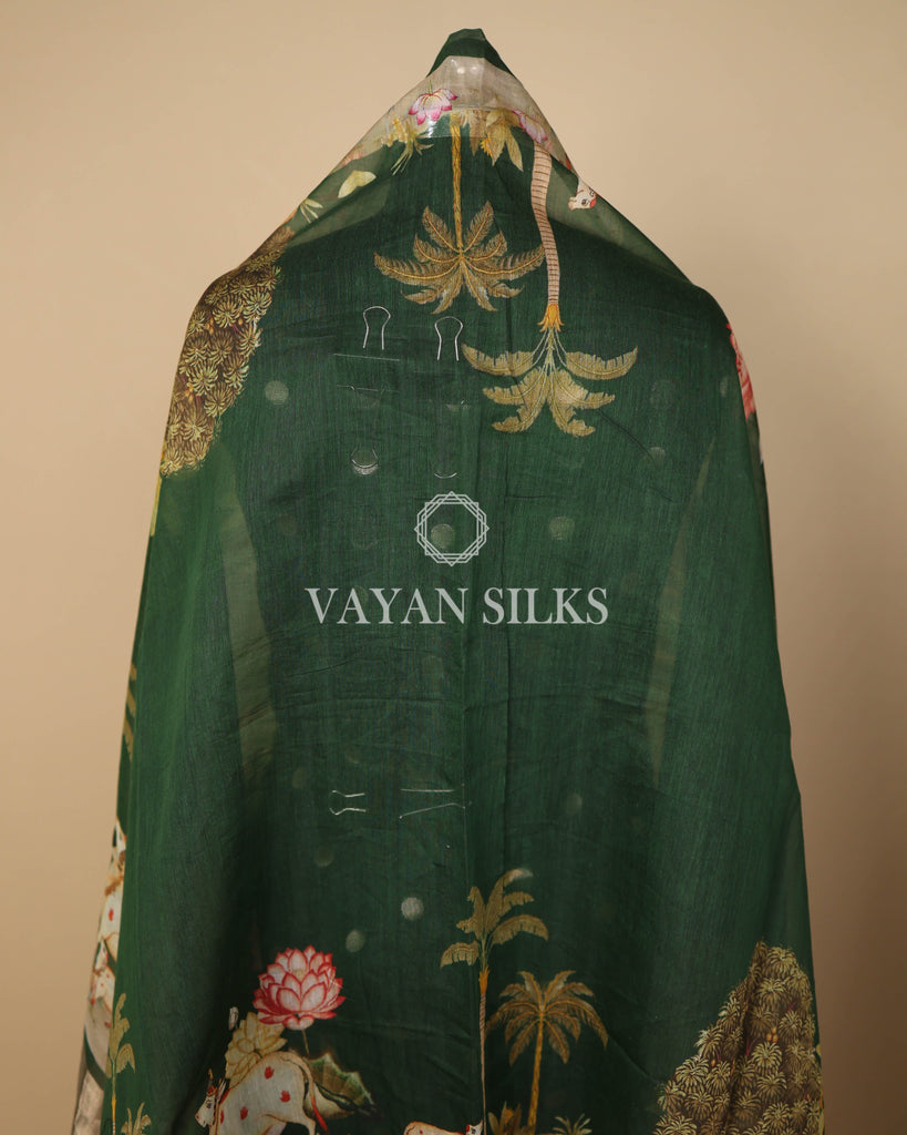 Green Banarasi  Mul Silk Unstitched Suit Set