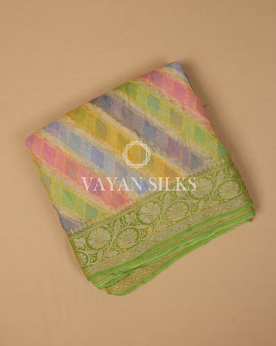 Green Multicolor Banarasi Pure Khaddi Silk Saree