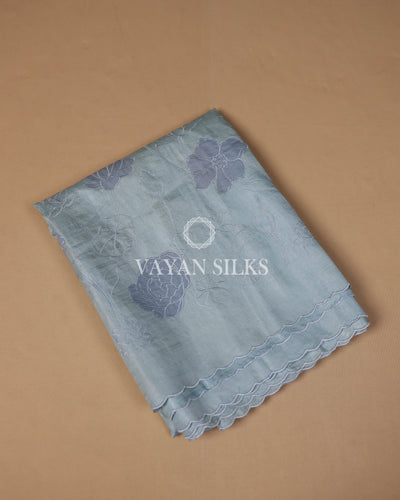Ice Blue Embroidered Pure Tussar Silk Saree
