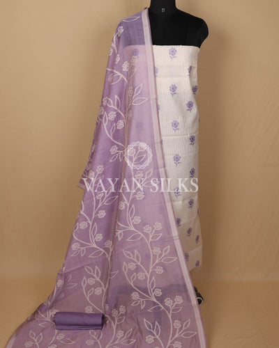 White Banarasi Silk Unstitched Suit Set