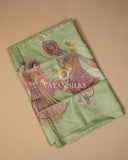 Light Green Embroidered Pure Tussar Silk Saree