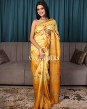 Load image into Gallery viewer, Light Yellow Hand Painted Pure Tussar Silk Saree