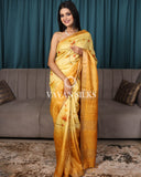 Light Yellow Hand Painted Pure Tussar Silk Saree
