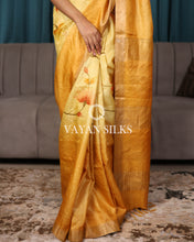 Load image into Gallery viewer, Light Yellow Hand Painted Pure Tussar Silk Saree