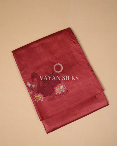 Maroon Embroidered Pure Tussar Silk Saree