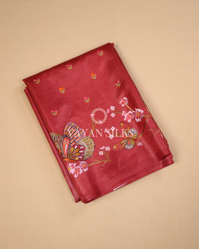 Maroon Embroidered Pure Tussar Silk Saree