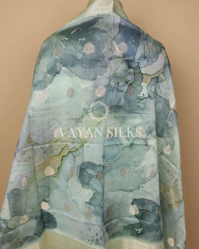 Pastel Mint Green Banarasi Silk Unstitched Suit Set