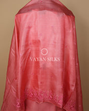 Load image into Gallery viewer, Peach Embroidered Pure Tussar Silk Unstitched Suit Set