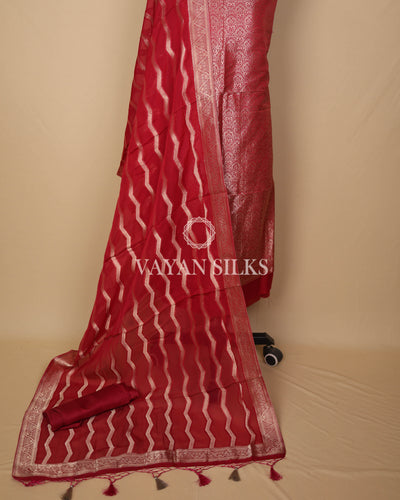 Pink Banarasi Brocade Organza Silk Unstitched Suit Set