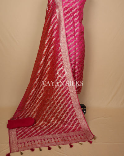 Pink Banarasi  Georgette Bandhej Silk Unstitched Suit Set