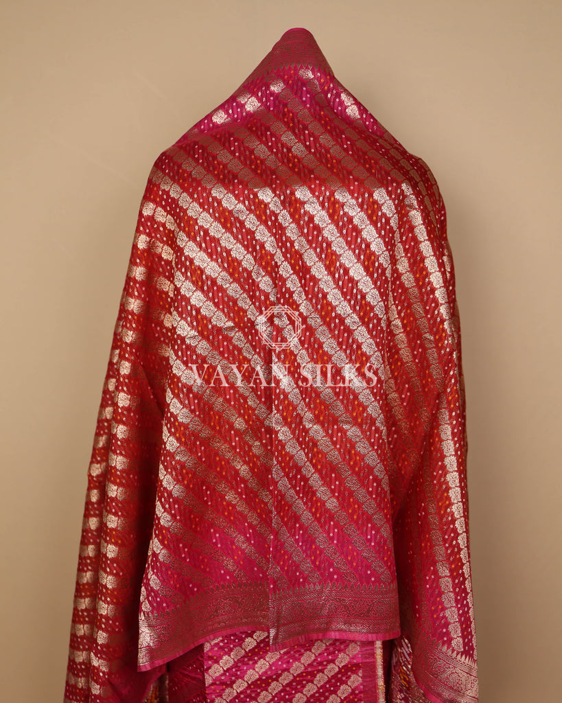 Pink Banarasi  Georgette Bandhej Silk Unstitched Suit Set