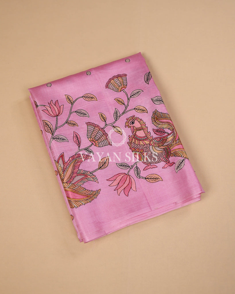 Pink Embroidered Pure Tussar Silk Saree