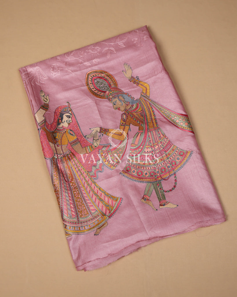 Pink Embroidered Pure Tussar Silk Saree
