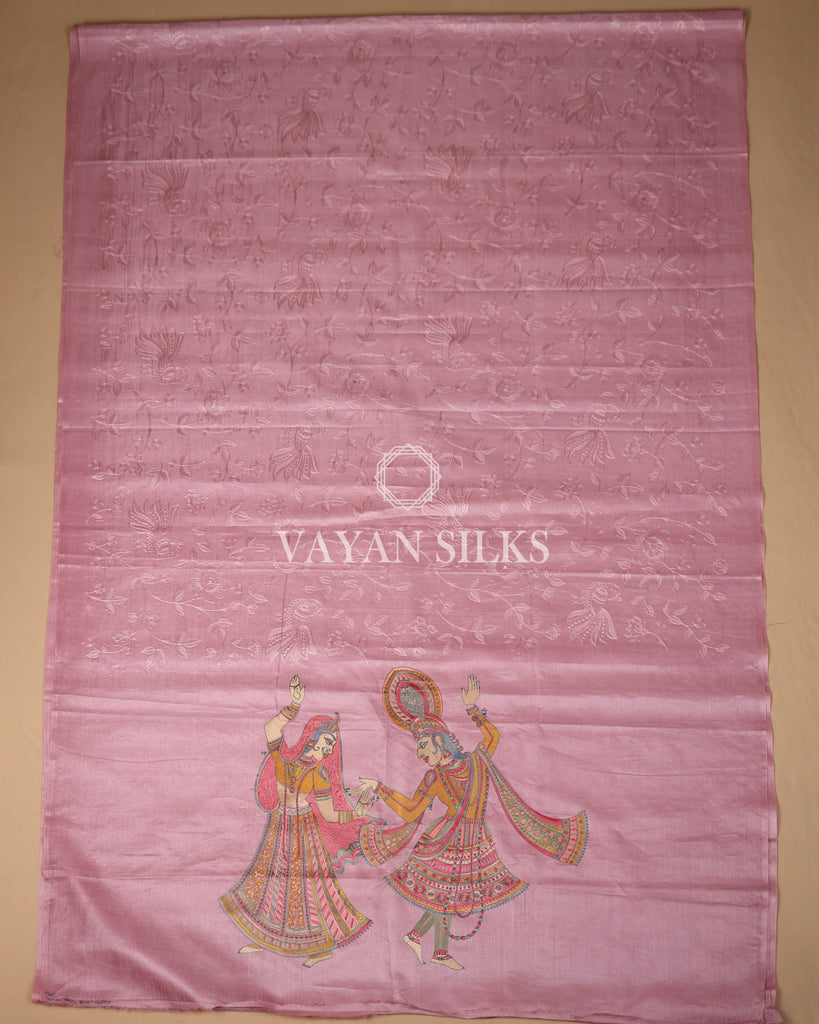 Pink Embroidered Pure Tussar Silk Saree