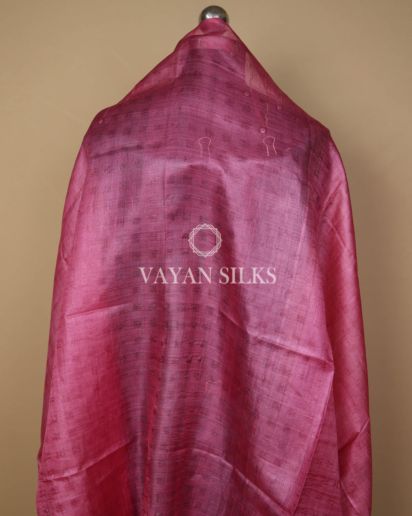 Pink Turquoise Green Handwoven Pure Tussar Silk Unstitched Suit Set