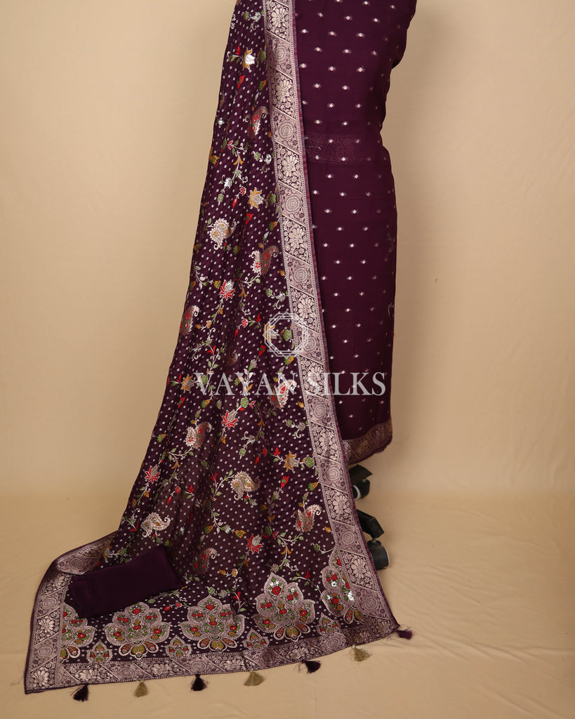 Purple Banarasi  Georgette Silk Unstitched Suit Set
