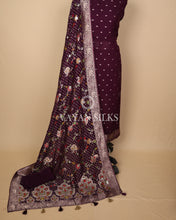 Load image into Gallery viewer, Purple Banarasi  Georgette Silk Unstitched Suit Set