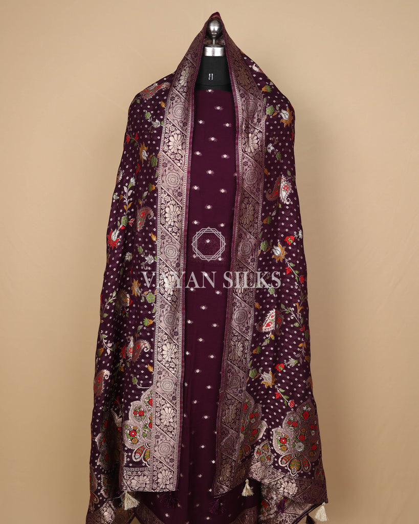 Purple Banarasi  Georgette Silk Unstitched Suit Set