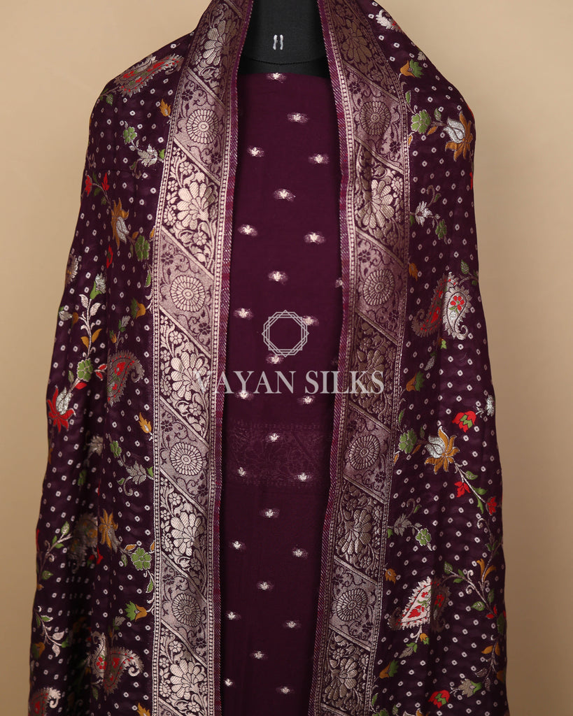 Purple Banarasi  Georgette Silk Unstitched Suit Set