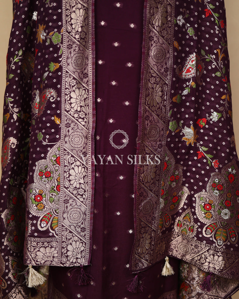 Purple Banarasi  Georgette Silk Unstitched Suit Set