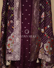 Load image into Gallery viewer, Purple Banarasi  Georgette Silk Unstitched Suit Set