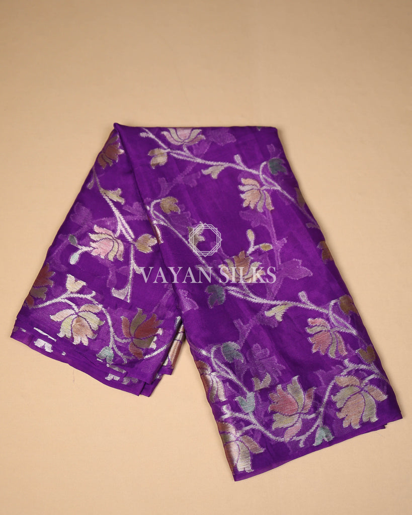 Purple Banarasi Pure Khaddi Silk Saree