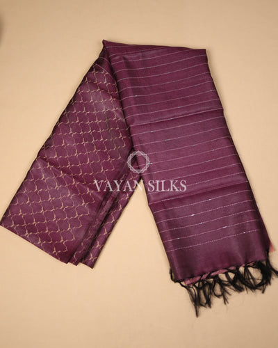 Wine Handwoven Pure Tussar Silk Saree