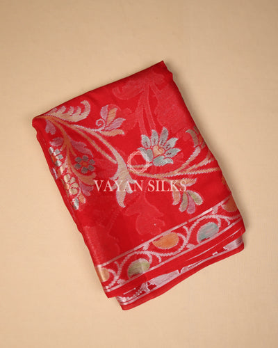 Red Banarasi Pure Khaddi Silk Saree