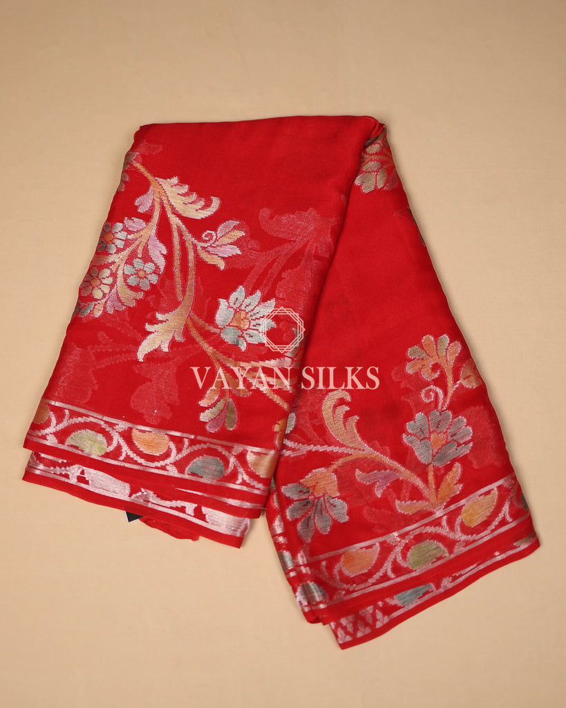 Red Banarasi Pure Khaddi Silk Saree