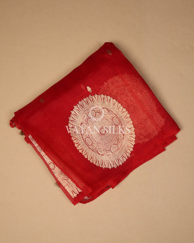 Red Banarasi Kora Silk Saree