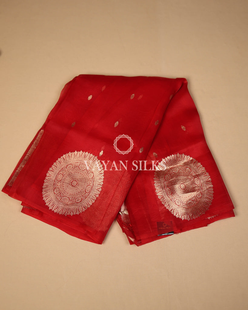 Red Banarasi Kora Silk Saree
