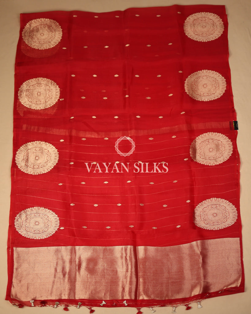 Red Banarasi Kora Silk Saree