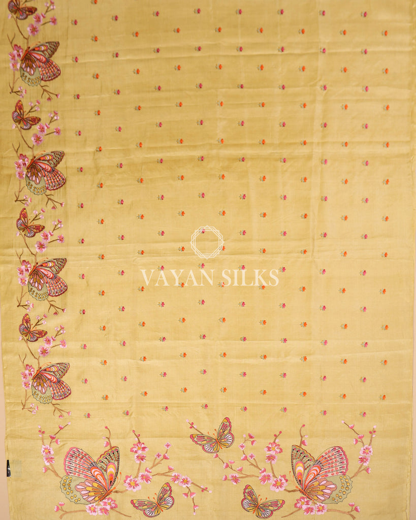 Yellow Embroidered Pure Tussar Silk Saree