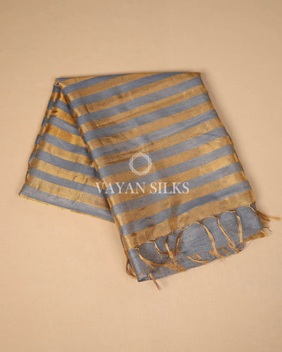 Yellow Silver Grey Handwoven Pure Tissue Silk Saree