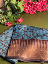 Load image into Gallery viewer, Blue Floral Printed Tussar Silk Saree