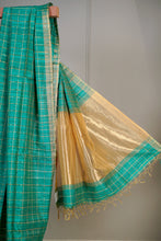 Load image into Gallery viewer, Green Gold Color Dupion Silk Hand Woven Saree