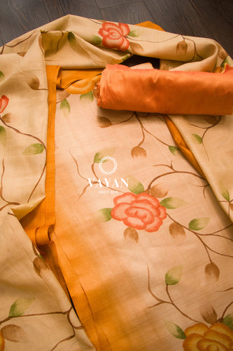 Orange hand painted Tussar Suit Set