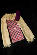 Load image into Gallery viewer, Cream Pink Purple Tussar Silk Unstitched Salwar Suit