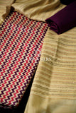 Cream Pink Purple Tussar Silk Unstitched Salwar Suit