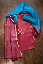 Load image into Gallery viewer, Wine Blue Handwoven Tussar Suit