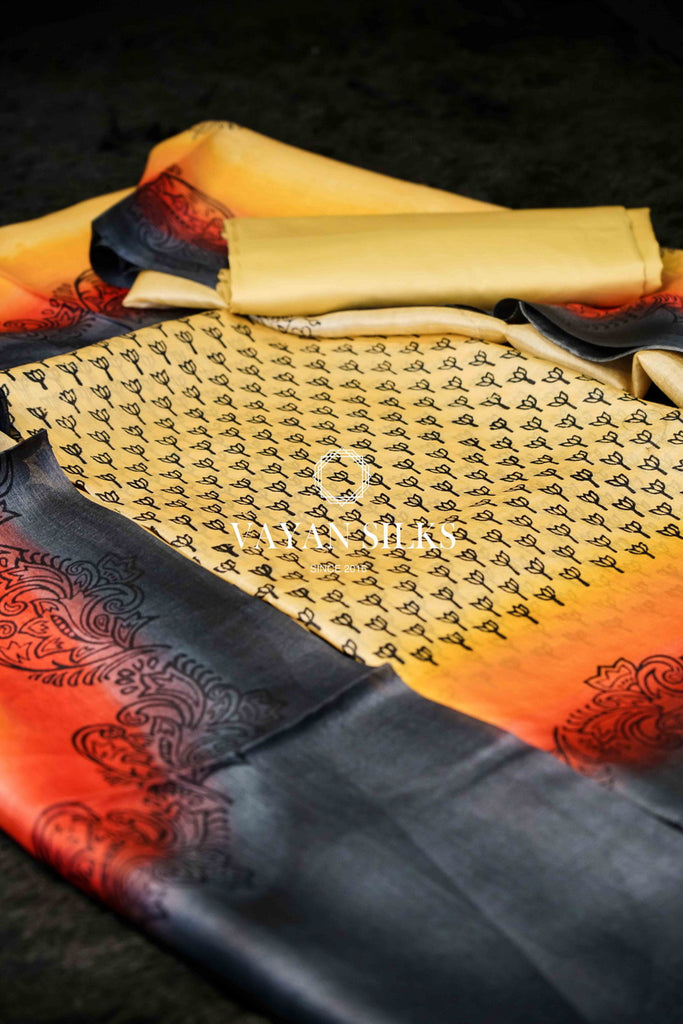 Light Gold Grey Tussar Silk Unstitched Salwar Suit