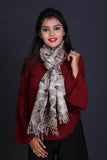 Off white Charcoal Color Tussar Silk Printed Stole
