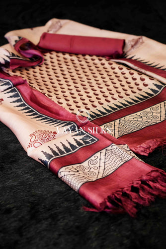 Light Pink Wine Tussar Silk Unstitched Salwar Suit