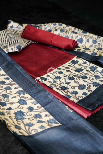 Grey Wine Tussar Silk Unstitched Salwar Suit