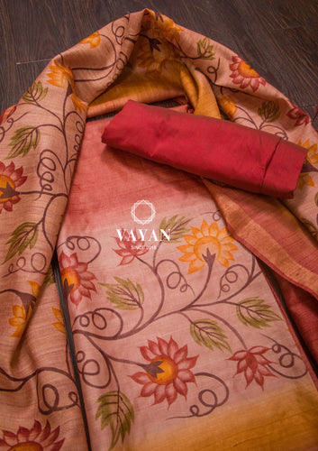 Rust color Hand painted Tussar Suit