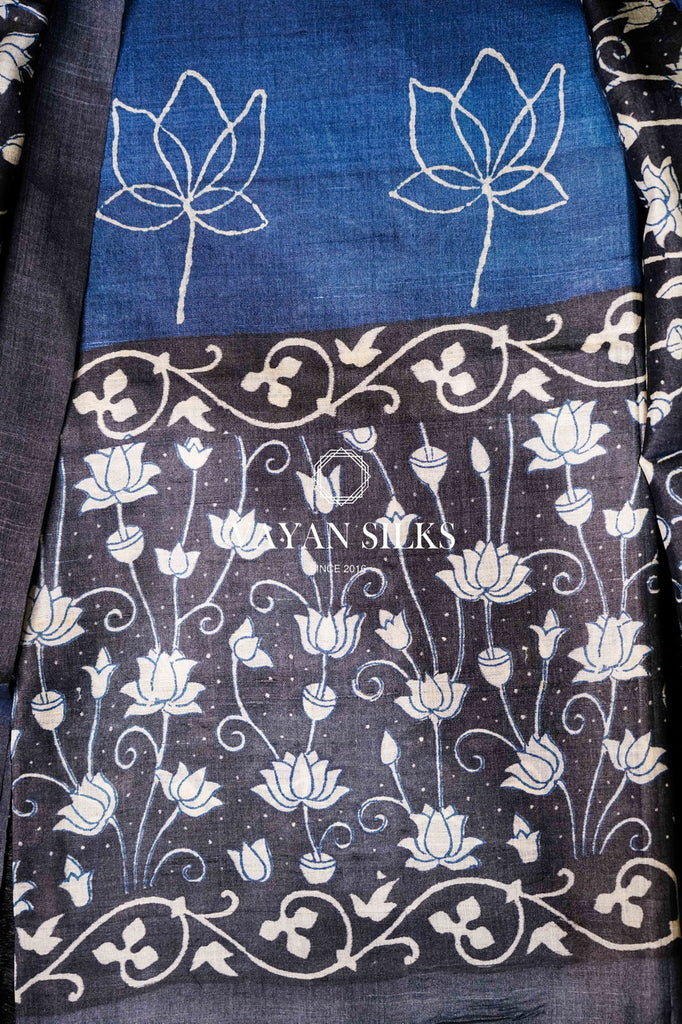 Charcoal Blue Tussar Silk Unstitched Salwar Suit